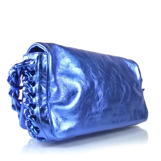 Leather Modern Chain Flap Bag Metallic Blue