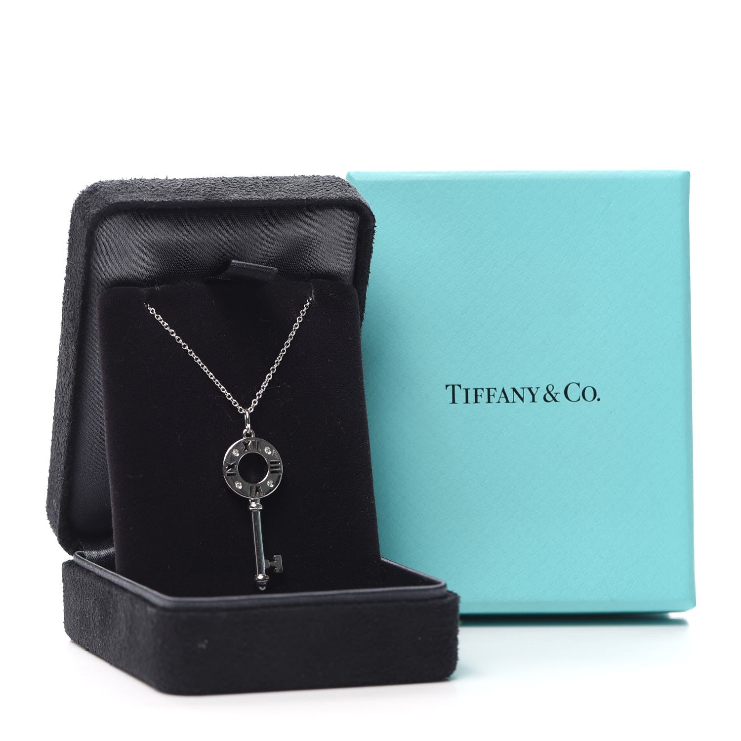 Tiffany 18K White Gold Diamond Atlas Pierced Key Pendant Necklace 6 of 6
