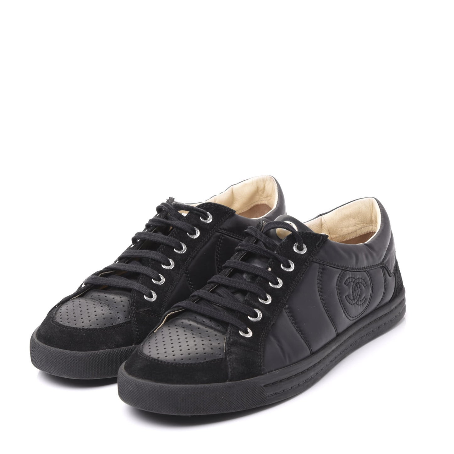 Suede Calfskin Womens CC Sneakers 41 Black
