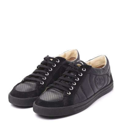 Chanel Suede Calfskin Womens CC Sneakers 41 Black 3 of 8