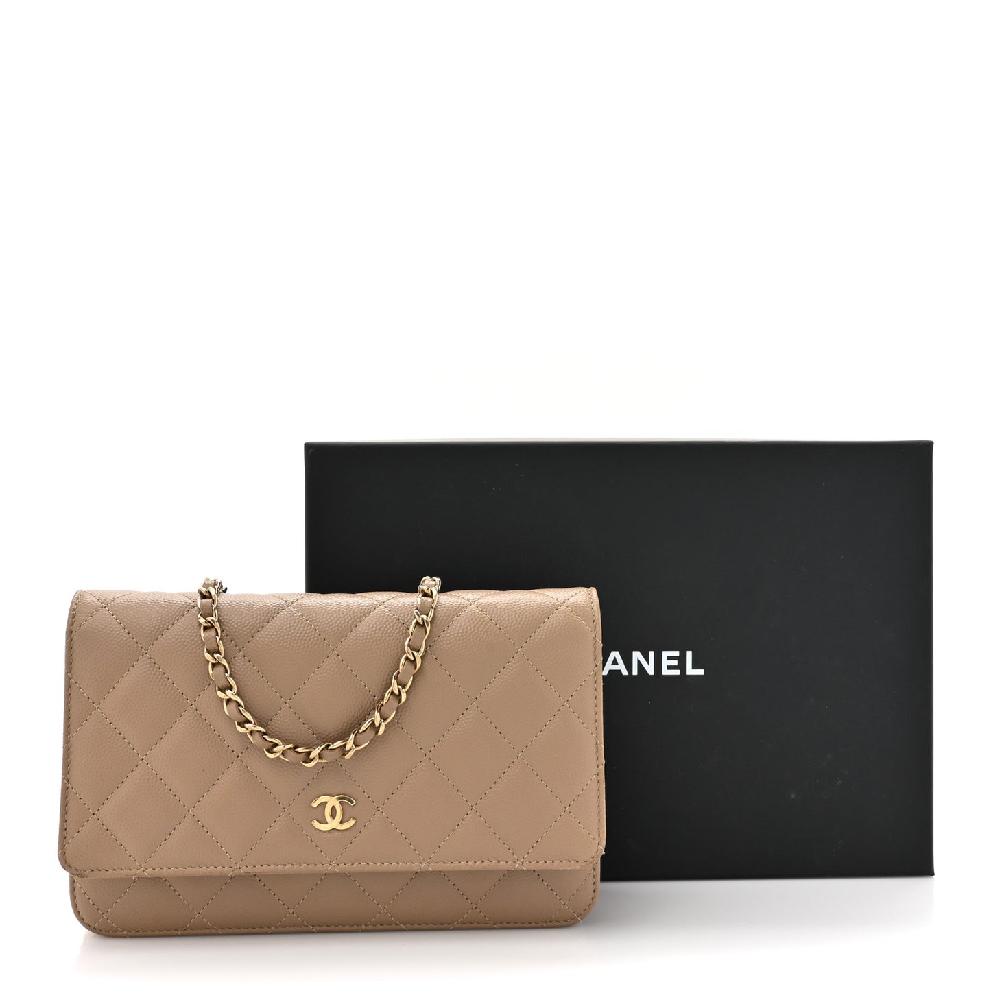 Caviar Quilted Wallet On Chain WOC Beige
