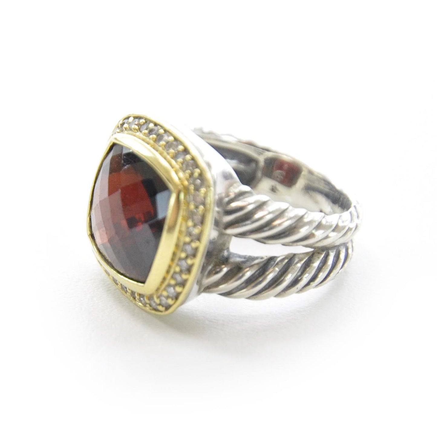 Sterling Silver 18K Yellow Gold Diamond Garnet 11mm Albion Ring 53 6.5