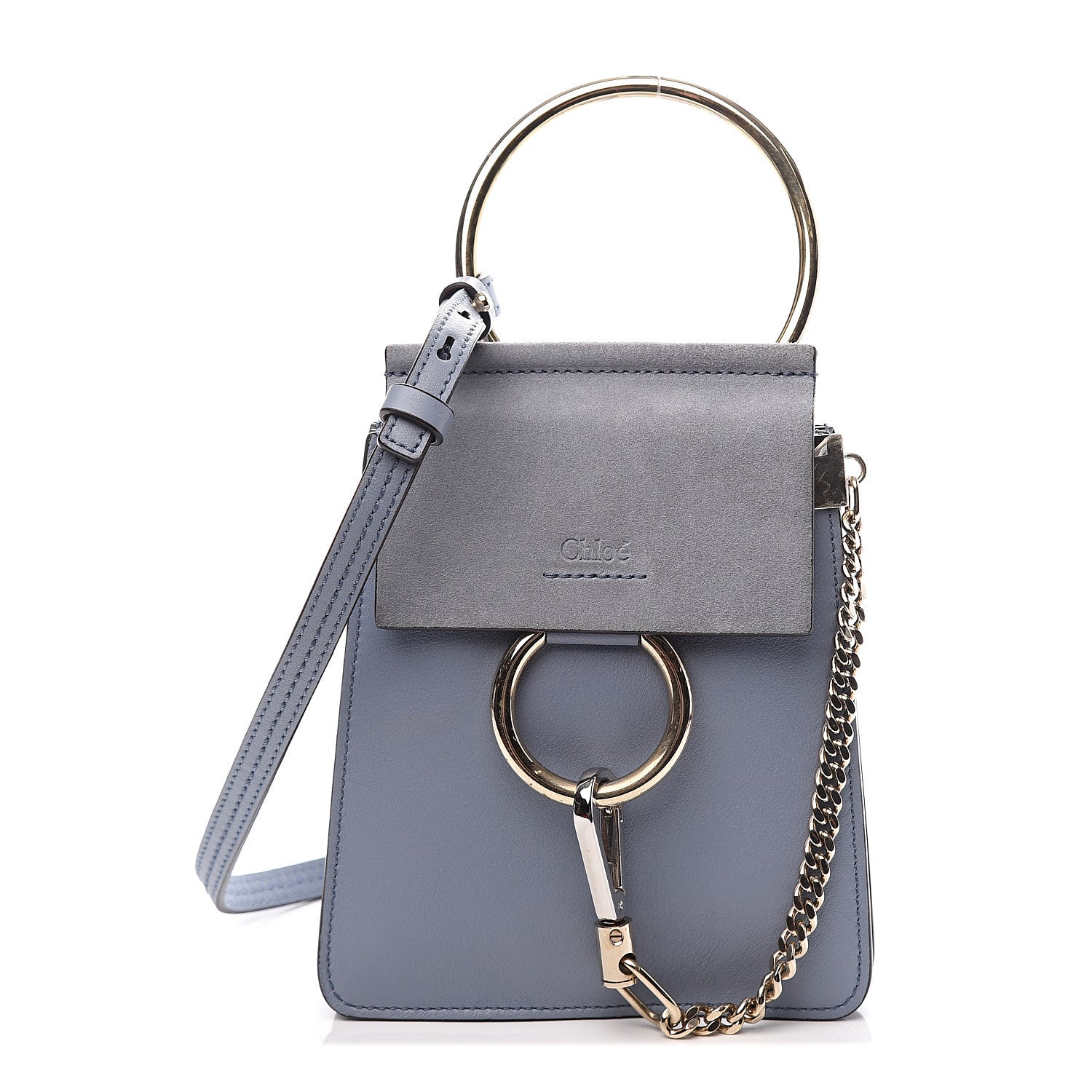 Chloe Suede Calfskin Mini Faye Bracelet Bag Washed Blue 1 of 9