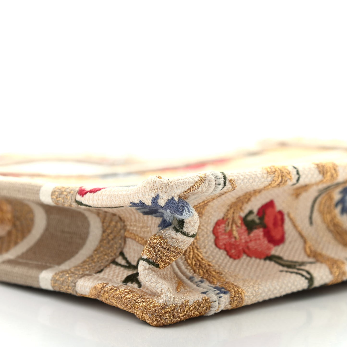 Canvas Embroidered Hibiscus Printed Mini Book Tote Beige Multicolor