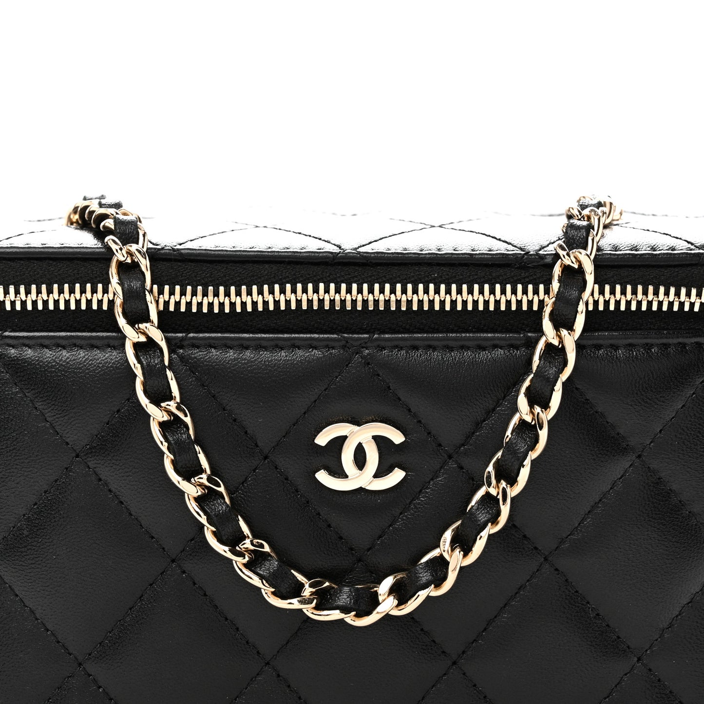 Lambskin Quilted Small Vanity Case With Chain Black