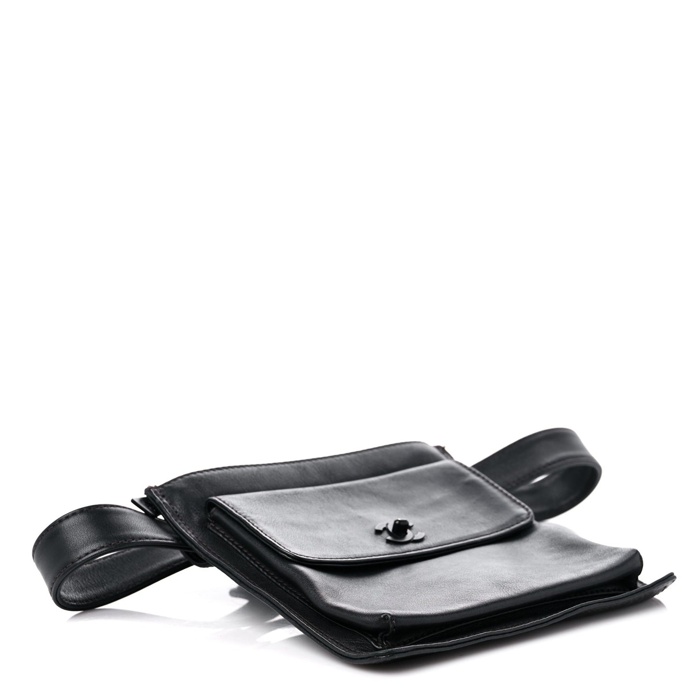 Lambskin Flap Waist Belt Bag 70 28 Black