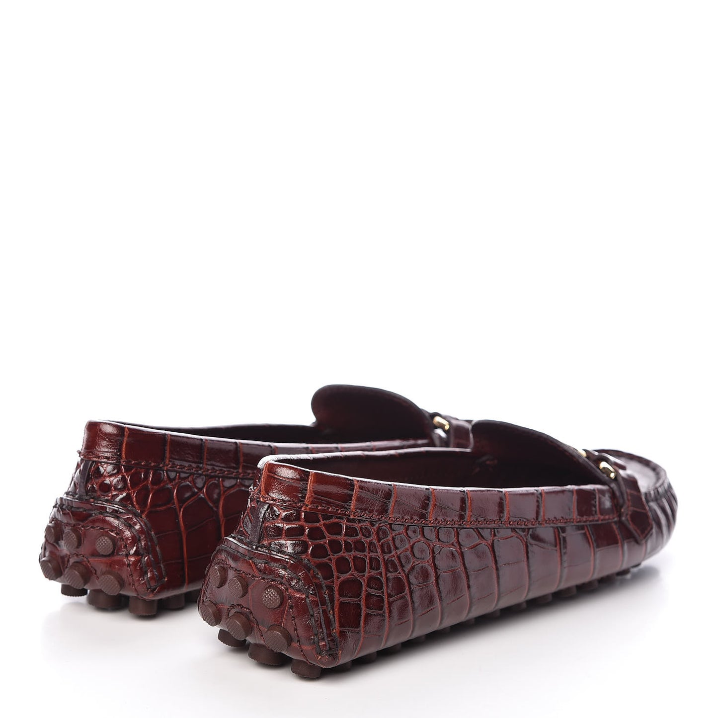 Calfskin Crocodile Embossed Dauphine Loafers 36 Bordeaux