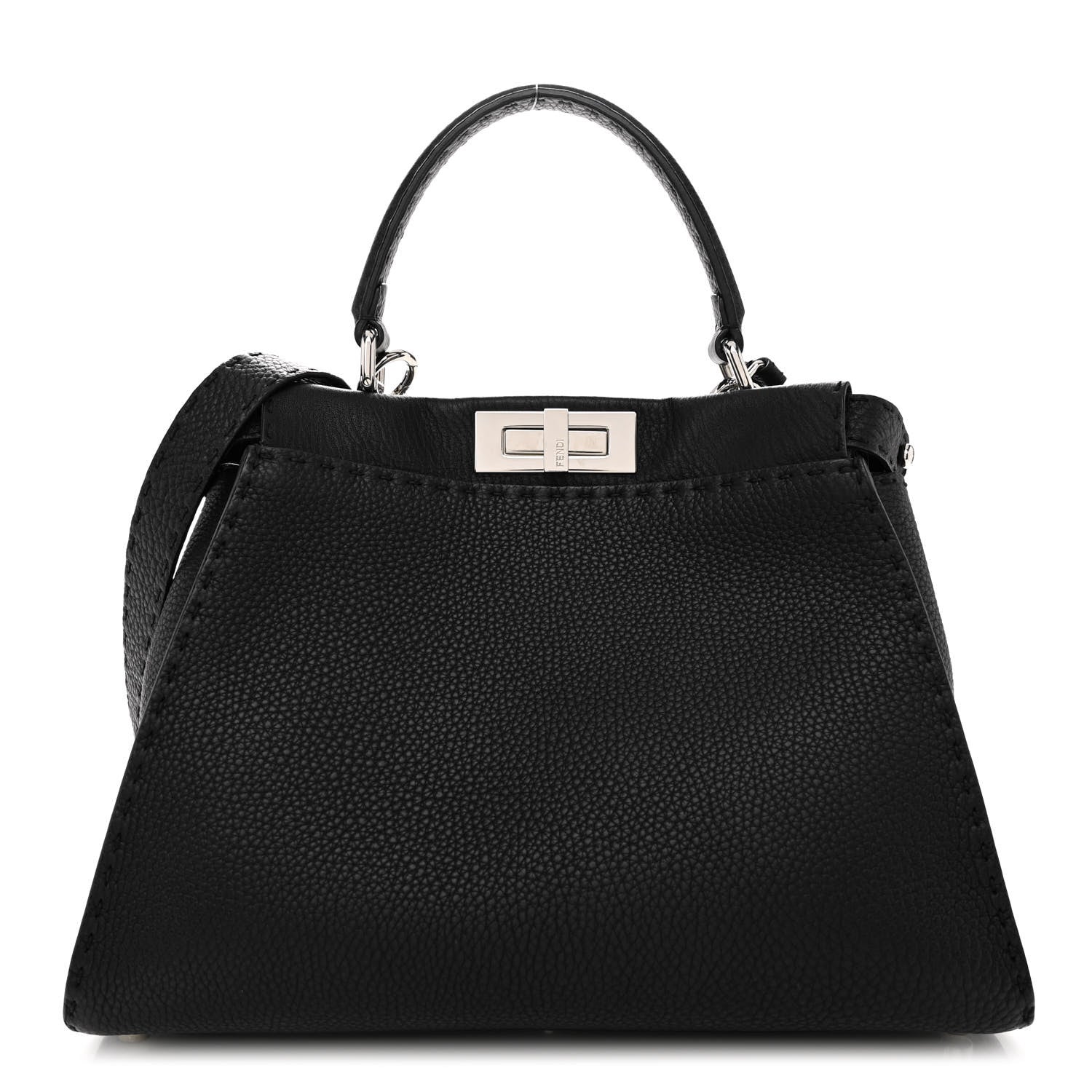 Fendi Cuoio Romano Alcantara Selleria Medium Peekaboo Iconic Satchel Black Mou Fallad 1 of 10