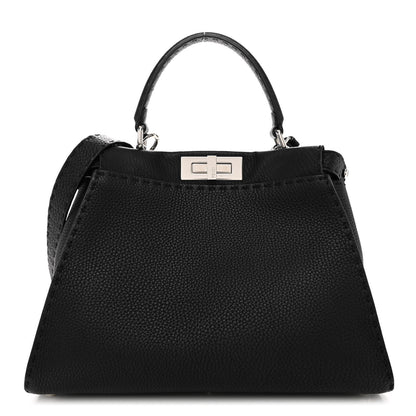 Fendi Cuoio Romano Alcantara Selleria Medium Peekaboo Iconic Satchel Black Mou Fallad 1 of 10