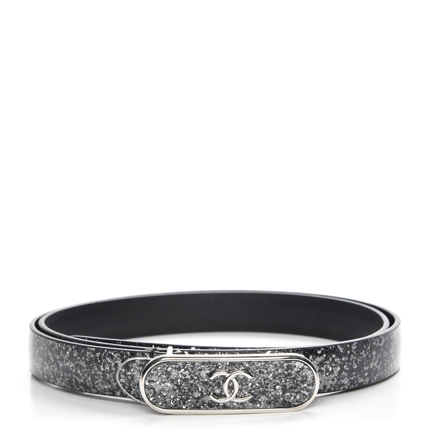 Glitter Calfskin CC Logo Skinny Belt 80 32 Charcoal