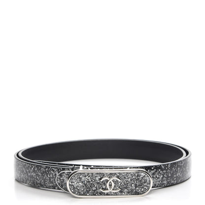 Chanel Glitter Calfskin CC Logo Skinny Belt 80 32 Charcoal 1 of 9