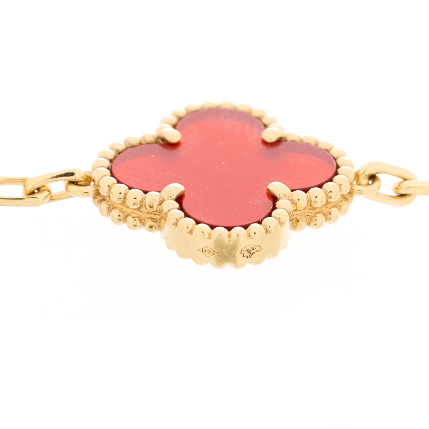 Van Cleef & Arpels 18K Yellow Gold Carnelian 5 Motifs Vintage Alhambra Bracelet 4 of 4