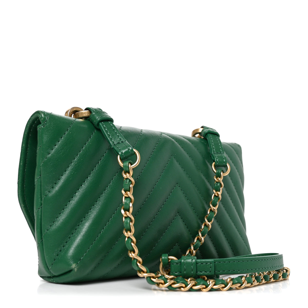Chanel Lambskin Chevron Quilted East West Flap Green 2 of 9