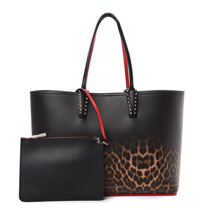 Christian Louboutin Calfskin Degrade Leopard Print Spikes East West Cabata Tote Black Multi 1 of 13
