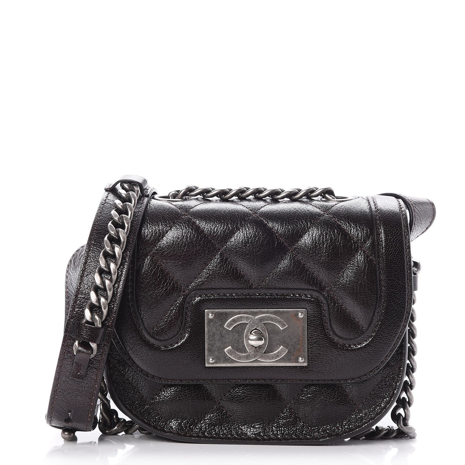 Chanel Shiny Goatskin Quilted Small Double Chained Messenger Flap Burgundy 1 of 7