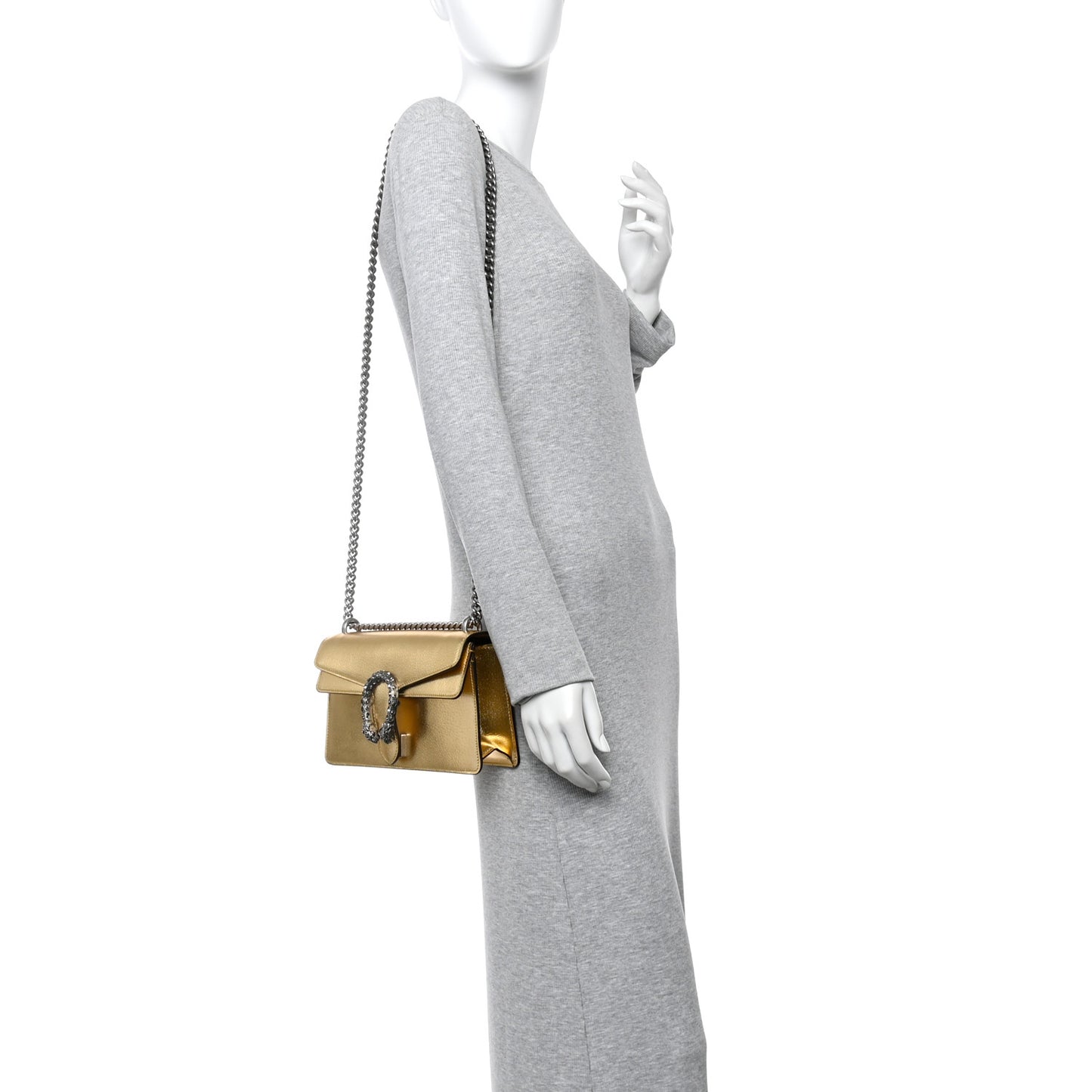 Metallic Textured Calfskin Crystal Small Dionysus Shoulder Bag Gold