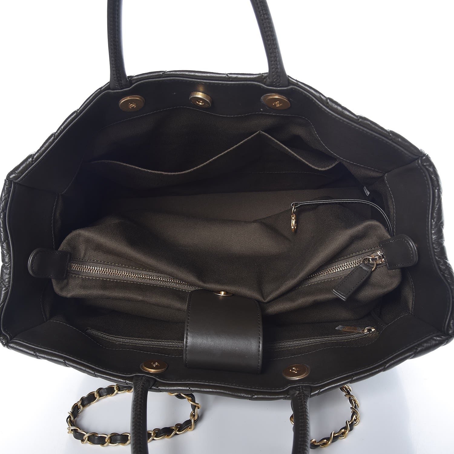 Chanel Aged Calfskin Chevron Large Coco Handle Shopping Tote Dark Green 5 of 8
