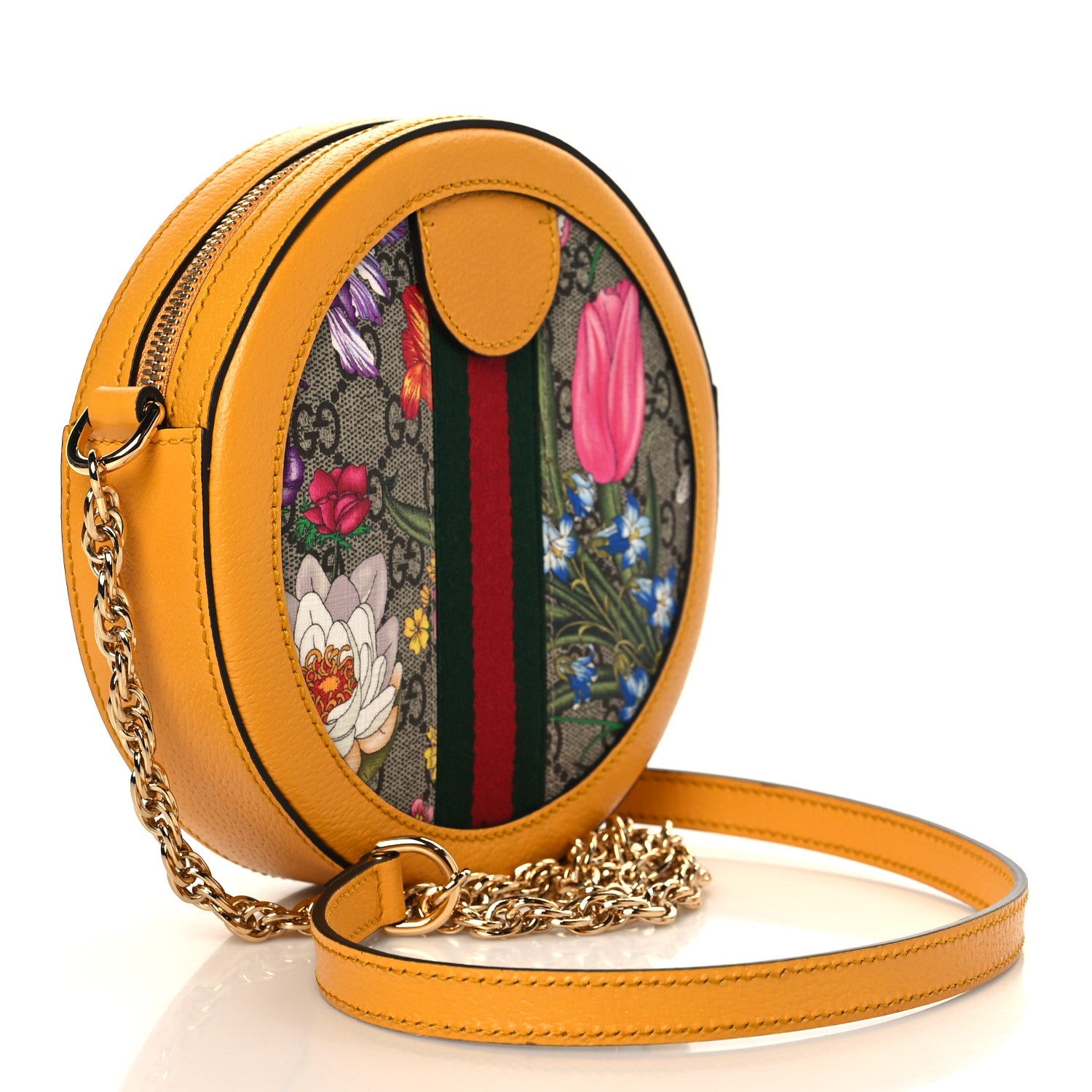 Gucci GG Supreme Monogram Flora Web Mini Ophidia Round Shoulder Bag Beige Multicolor Crop 3 of 9