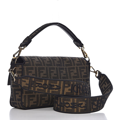 Fendi Fabric Jacquard FF 1974 Medium Baguette Tobacco Moro Black 3 of 10