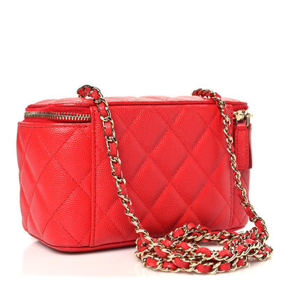 Chanel Caviar Quilted Small Vanity Case With Chain Red 3 of 11