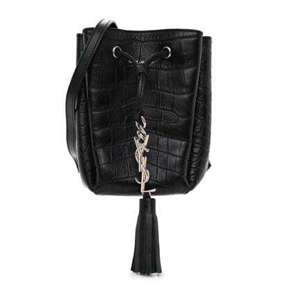 Saint Laurent Calfskin Crocodile Embossed Mini Emmanuelle Bucket Bag Black 1 of 8