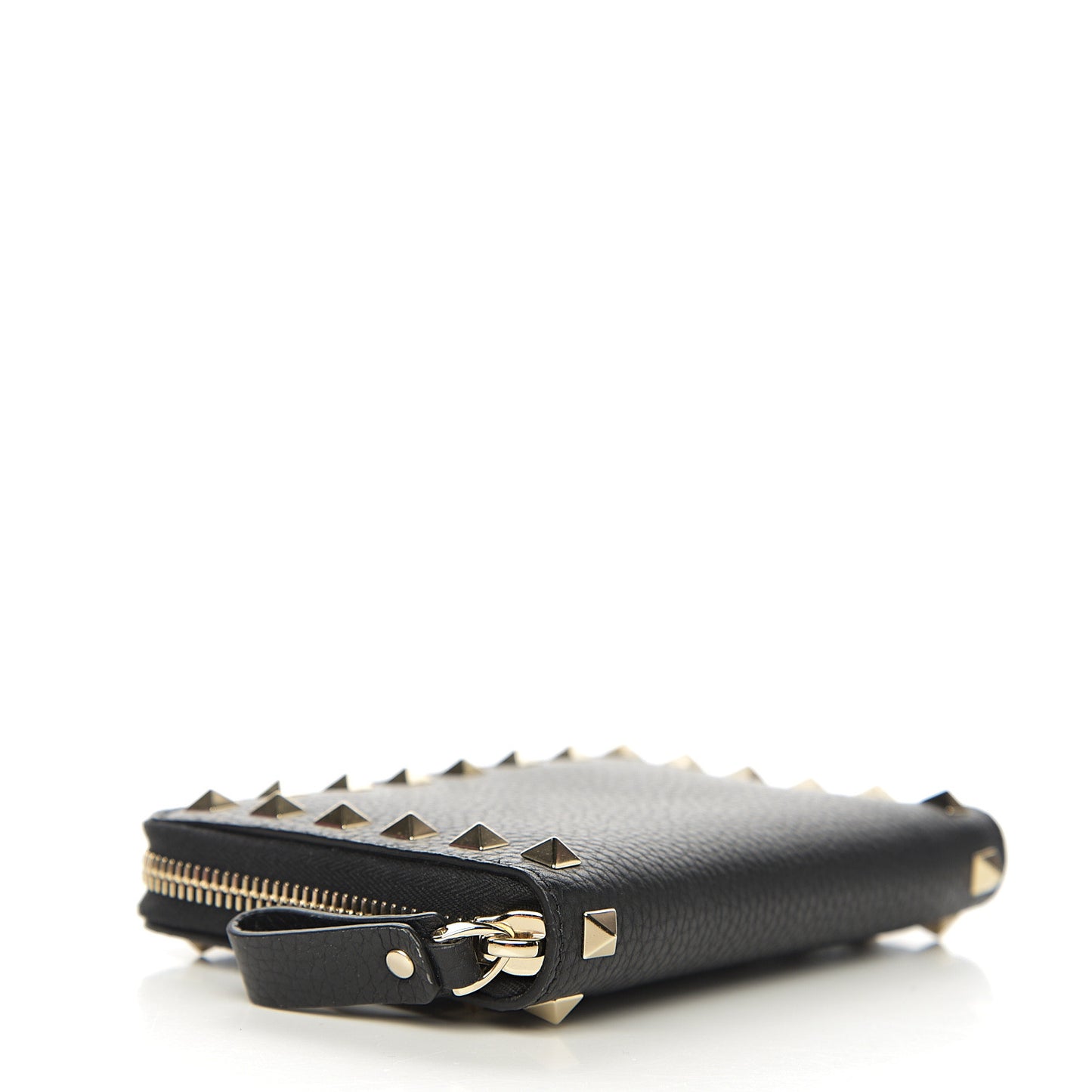 Pebbled Calfskin Medium Rockstud Organizer Zip Around Wallet Black