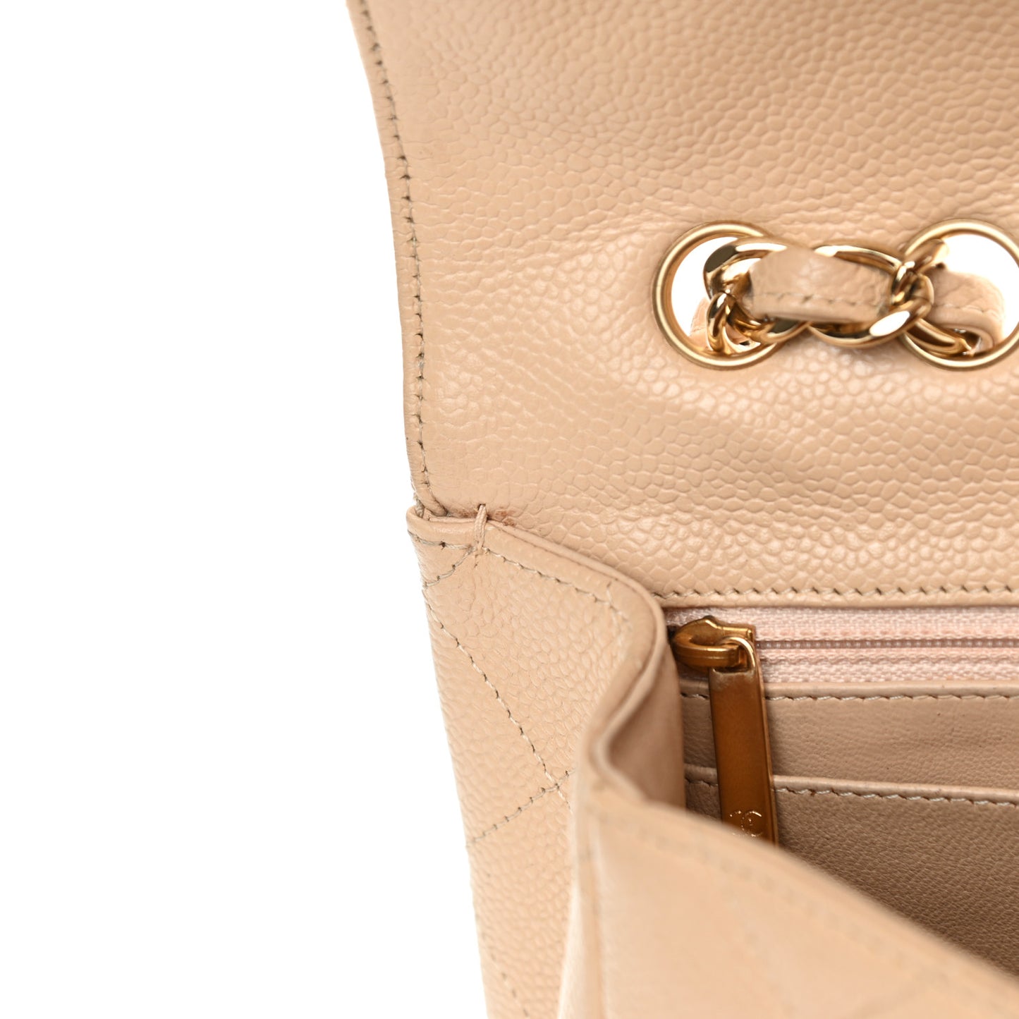 Caviar Quilted Jumbo Single Flap Beige