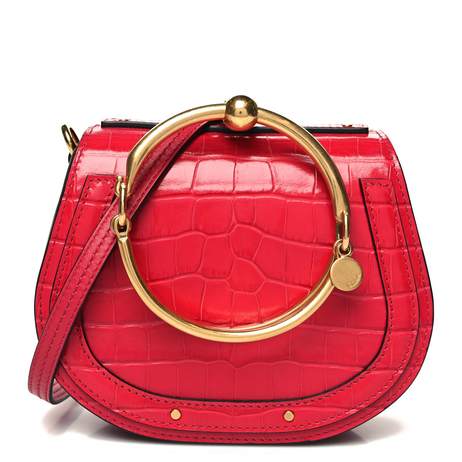 Chloe Calfskin Suede Crocodile Embossed Small Nile Bracelet Bag Crimson Pink 1 of 11