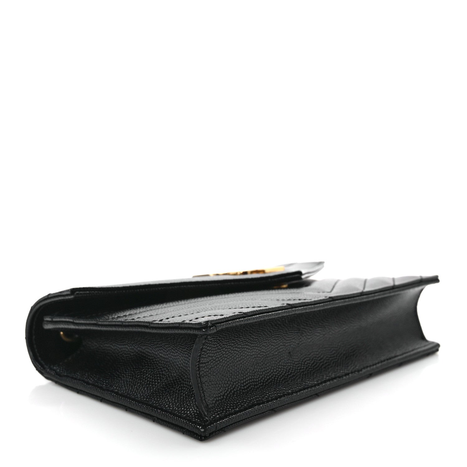 Saint Laurent Grain De Poudre Matelasse Chevron Monogram Envelope Chain Wallet Black 4 of 11