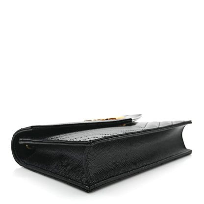 Saint Laurent Grain De Poudre Matelasse Chevron Monogram Envelope Chain Wallet Black 4 of 11
