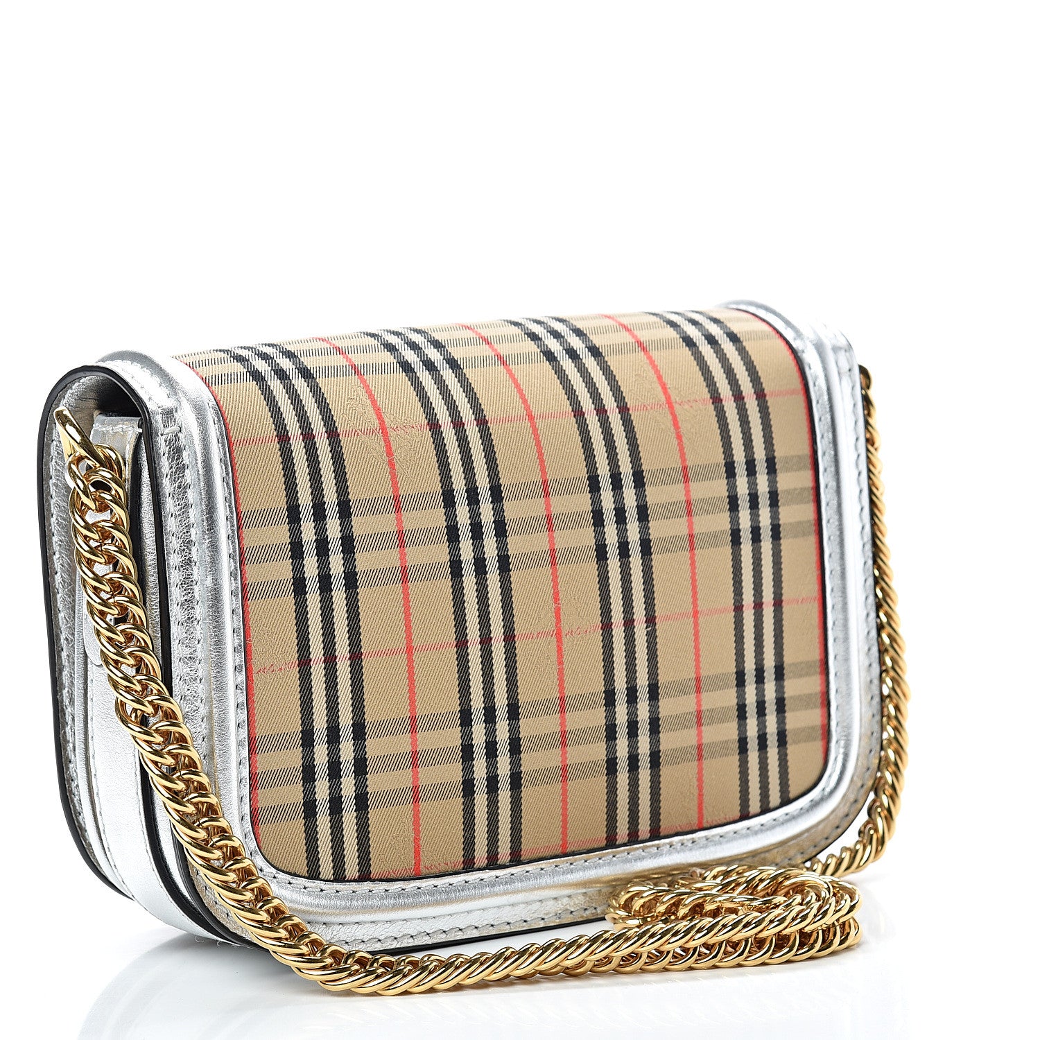 Burberry Smooth Calfskin 1983 Knight Check Link Shoulder Bag Silver 2 of 12