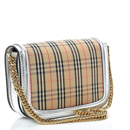 Burberry Smooth Calfskin 1983 Knight Check Link Shoulder Bag Silver 2 of 12