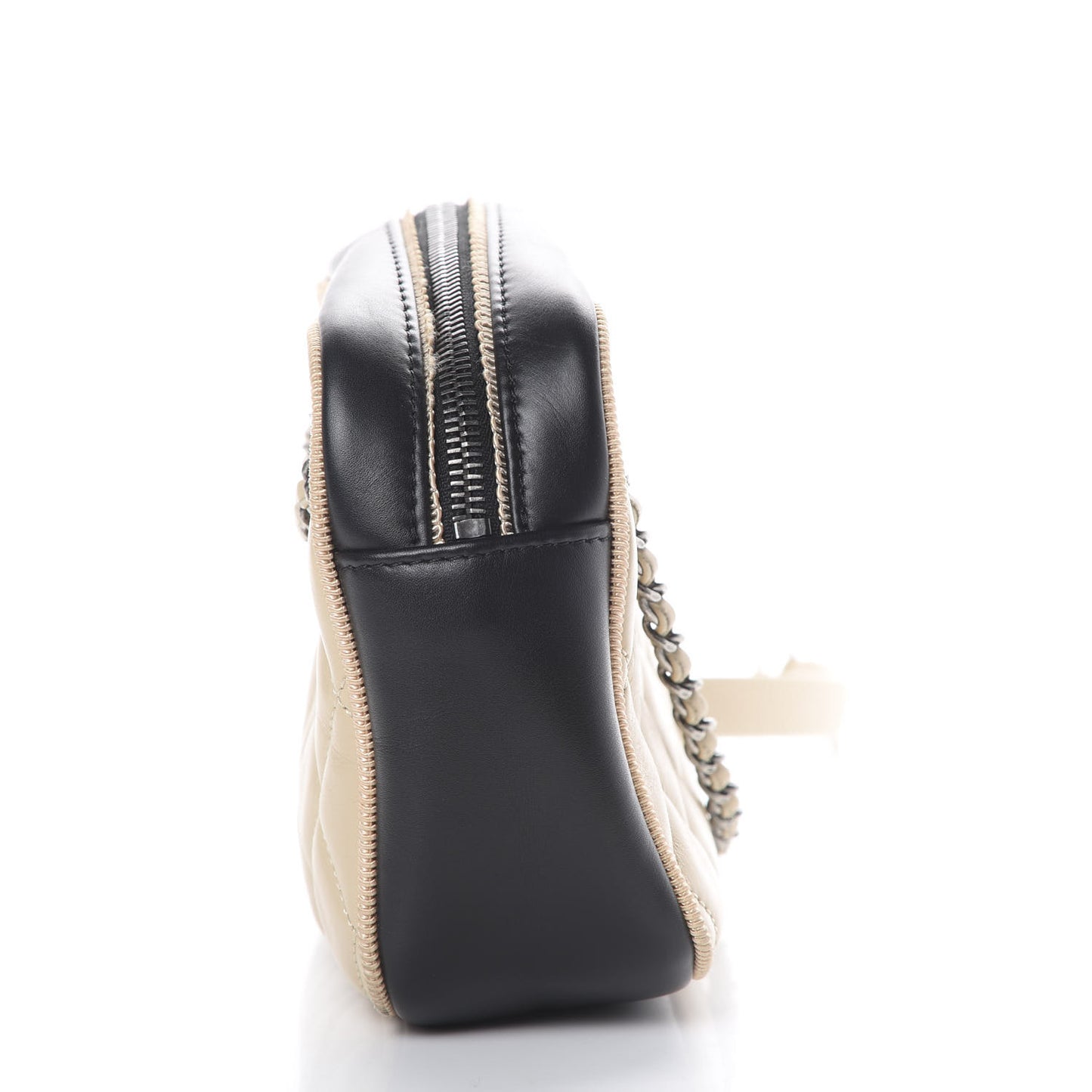 Lambskin Quilted Small Ballerine Camera Case Black Beige