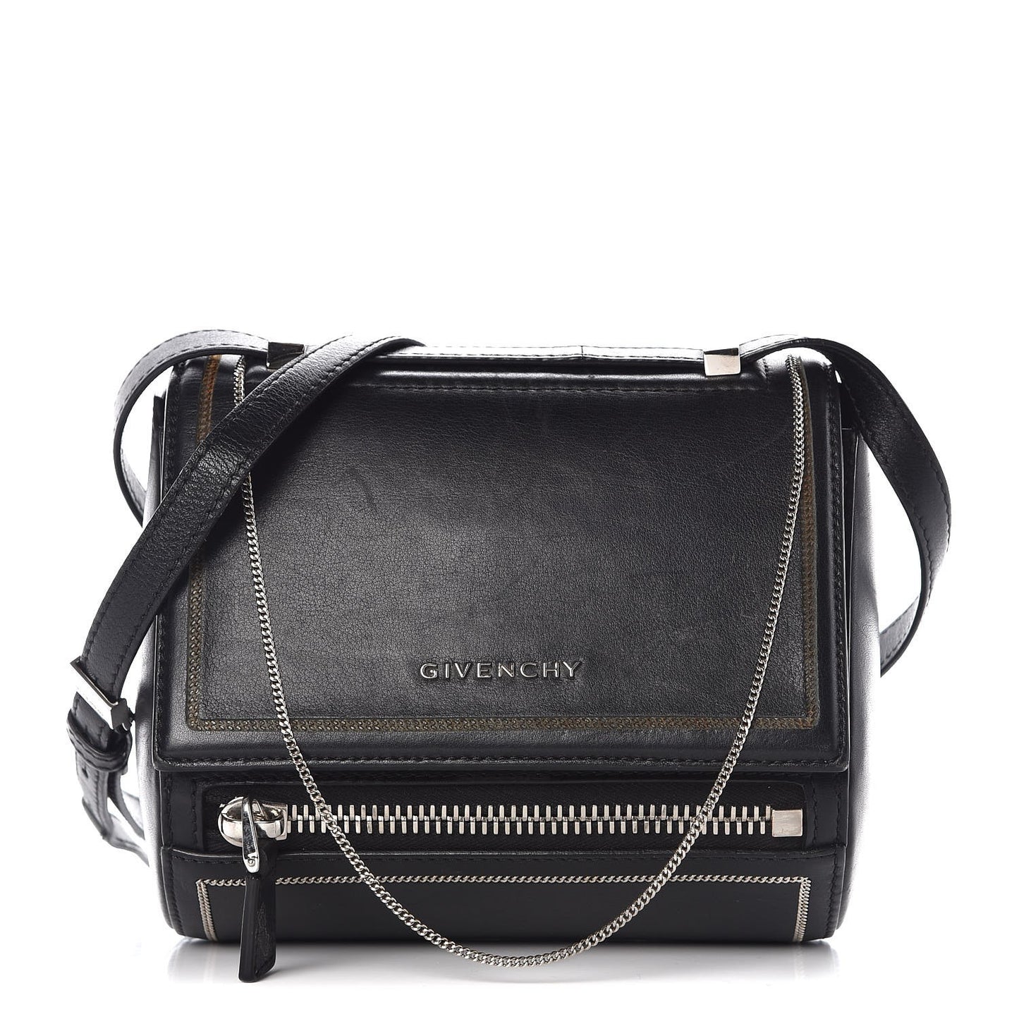 Calfskin Chain Embellished Mini Pandora Box Crossbody Bag Black