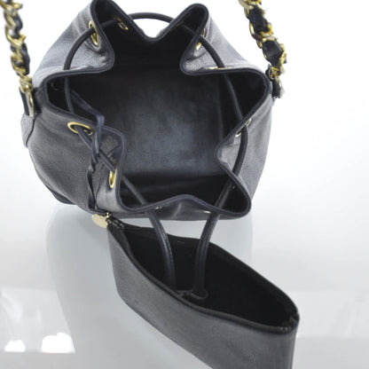 Chanel Caviar CC Drawstring Bag Navy Blue 5 of 8