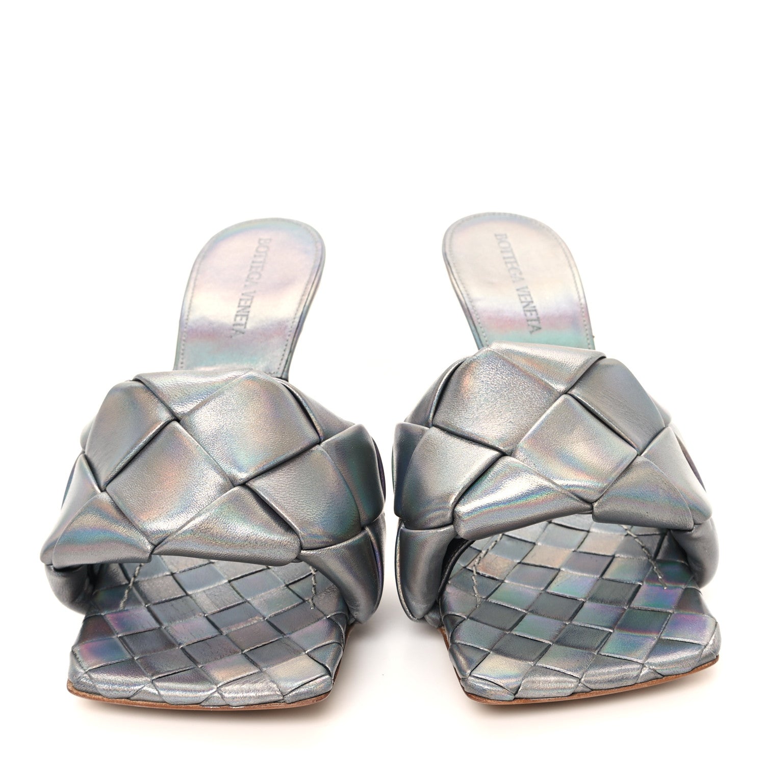 Bottega Veneta Laser Nappa Maxi Intrecciato Lido 90mm Mule Sandals 37 Oyster 3 of 9