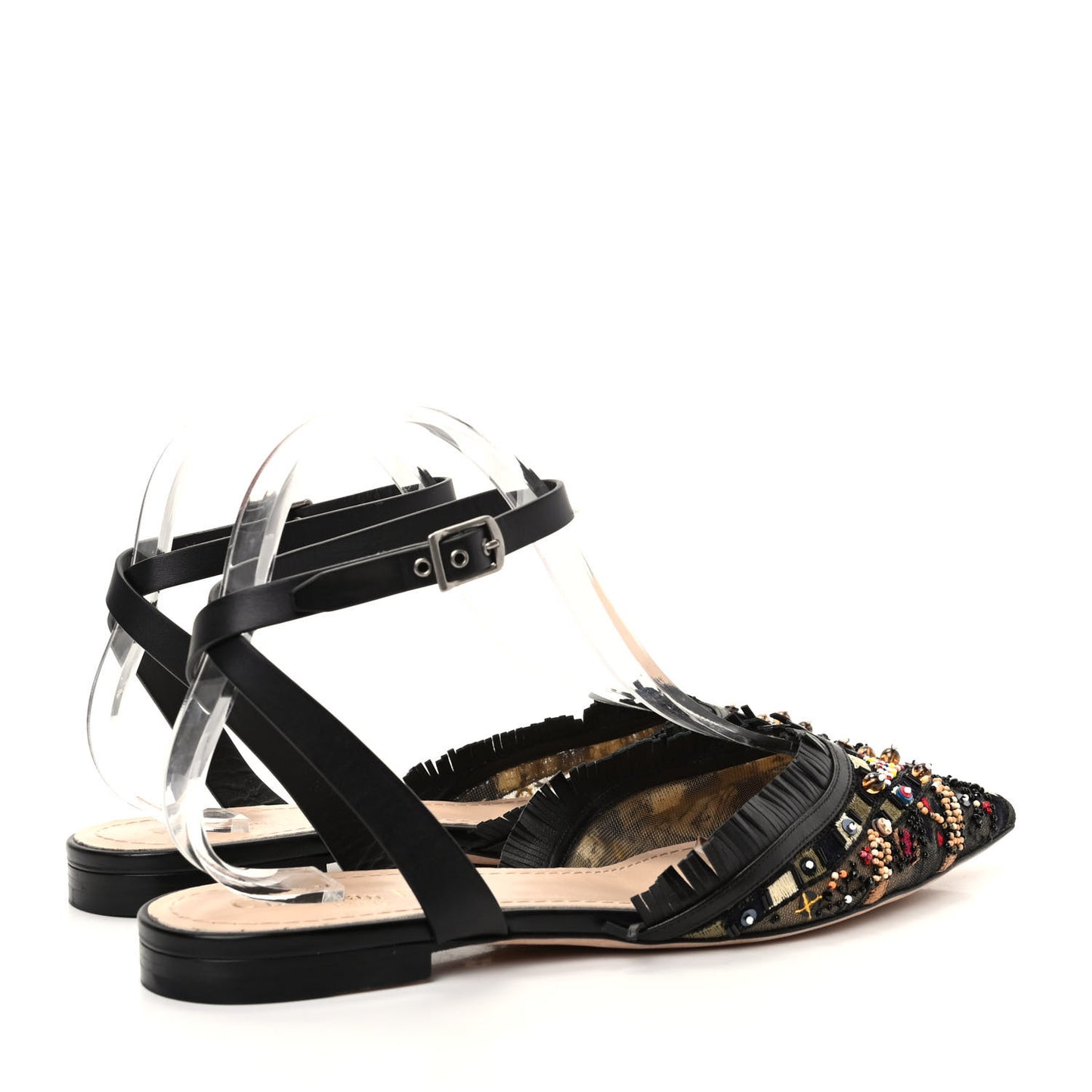 Calfskin Beaded Teddy D Mule Slingback Flats 39.5 Multicolor