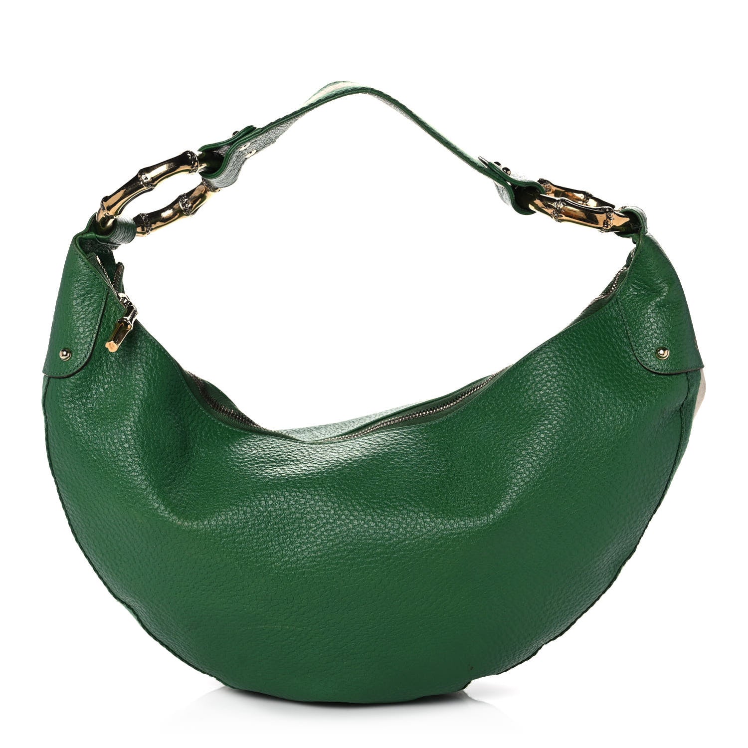 Gucci Calfskin Half Moon Bamboo Ring Hobo Green 1 of 12