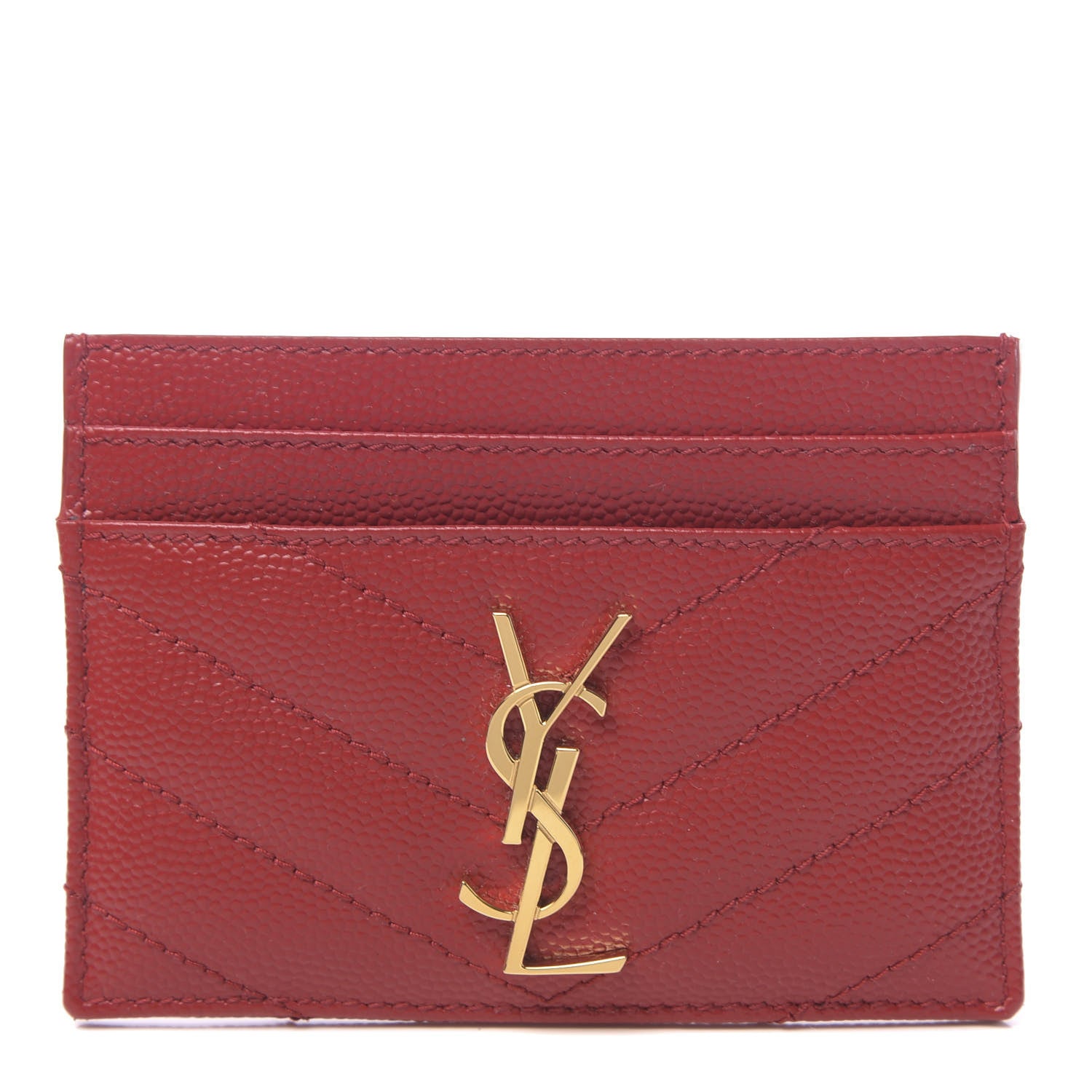 Saint Laurent Grain De Poudre Matelasse Chevron Monogram Credit Card Case New Red 1 of 8