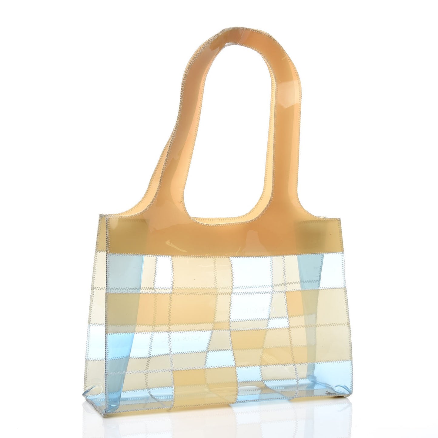 PVC Stitched Tote Beige Light Blue