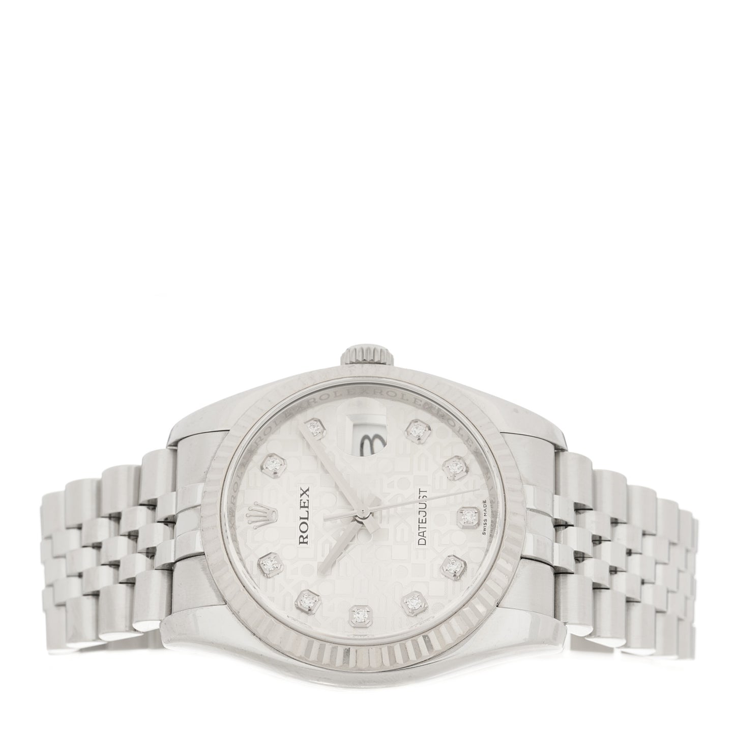 Stainless Steel 18K White Gold Diamond 36mm Oyster Perpetual Datejust Watch Silver 116234