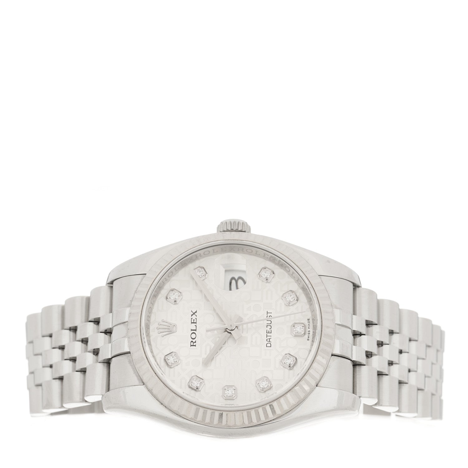 Rolex Stainless Steel 18K White Gold Diamond 36mm Oyster Perpetual Datejust Watch Silver 116234 2 of 5