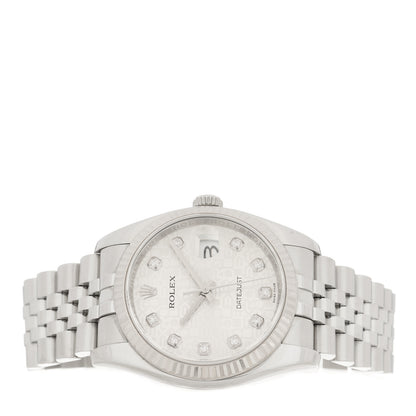 Rolex Stainless Steel 18K White Gold Diamond 36mm Oyster Perpetual Datejust Watch Silver 116234 2 of 5