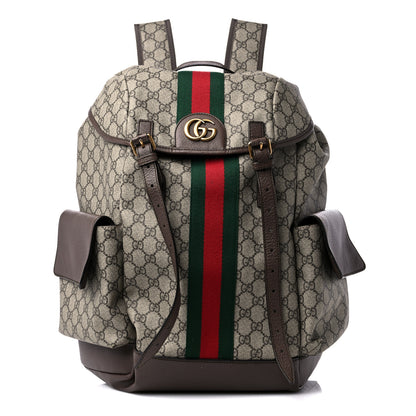 Gucci GG Supreme Monogram Medium Ophidia Double Buckle Backpack Brown 1 of 14