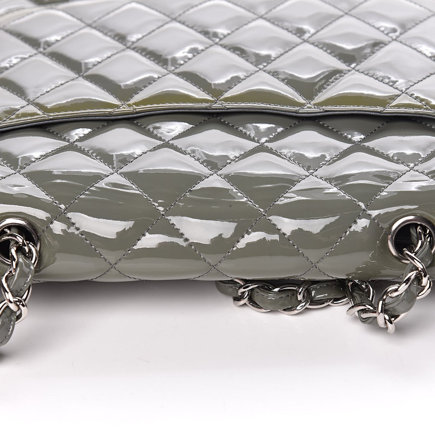 Patent Quilted Jumbo Single Flap Grey