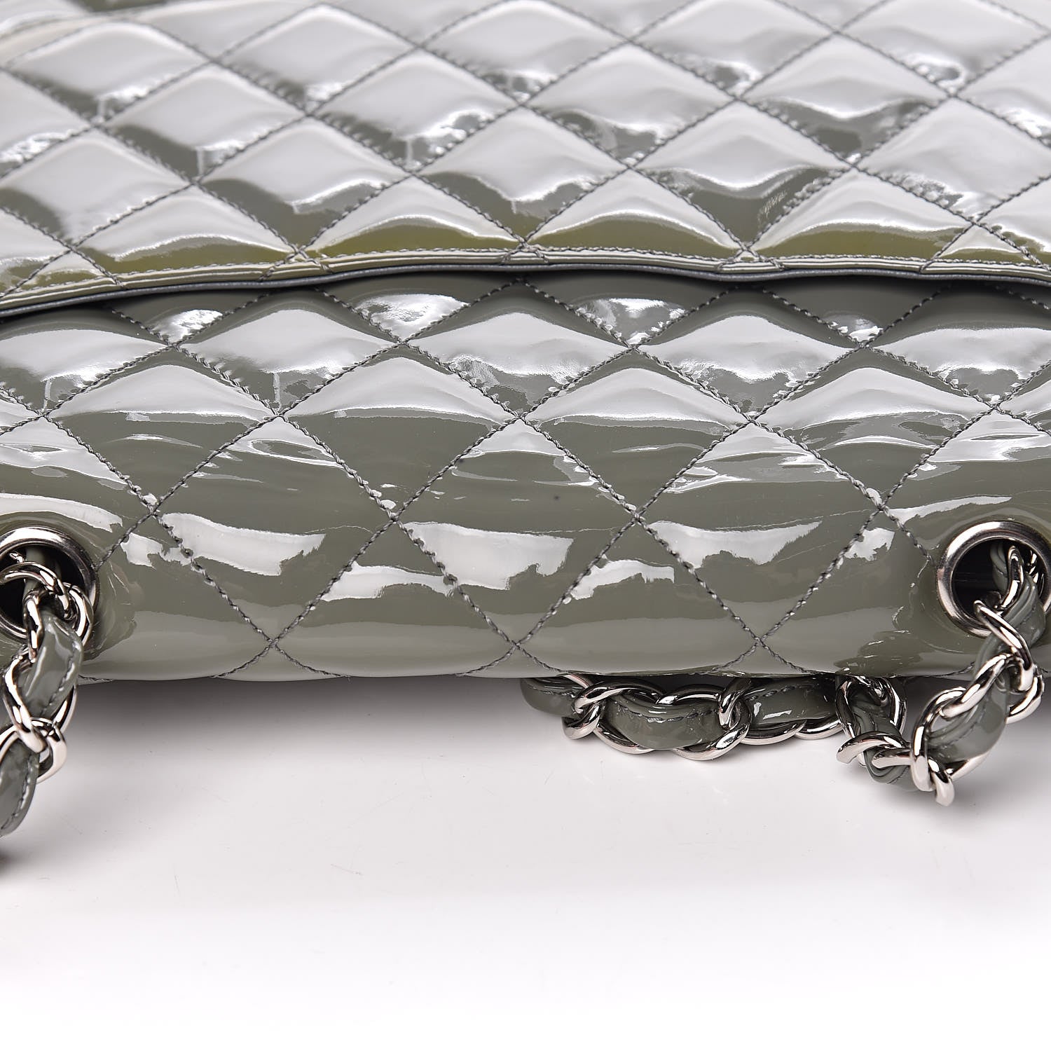 Chanel Patent Quilted Jumbo Single Flap Grey 16 of 18
