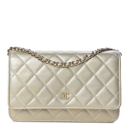 Chanel Pearly Caviar Quilted Wallet On Chain WOC Light Gold 1 of 14
