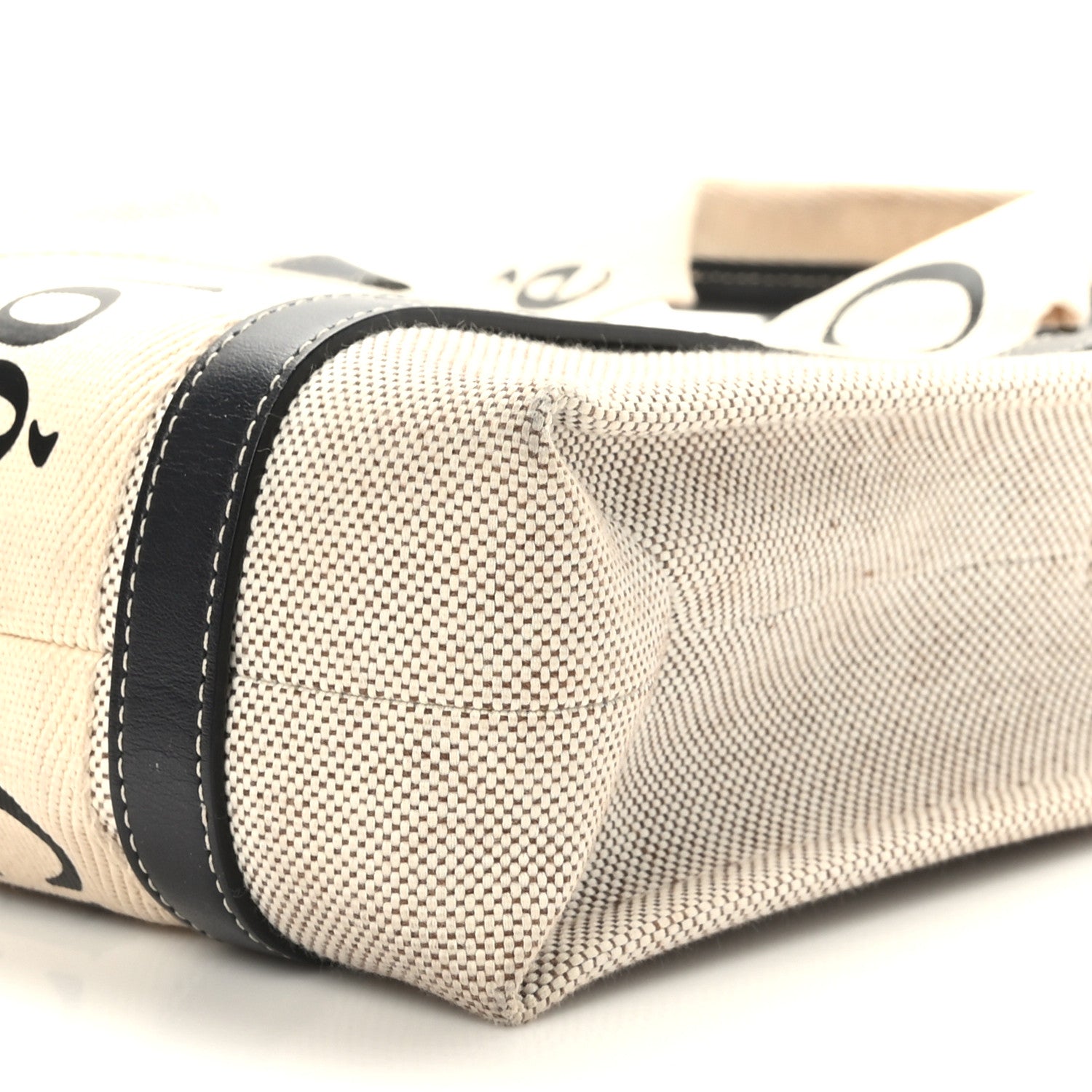 Chloe Cotton Calfskin Small Woody Ribbon Tote With Strap White Navy 8 of 8
