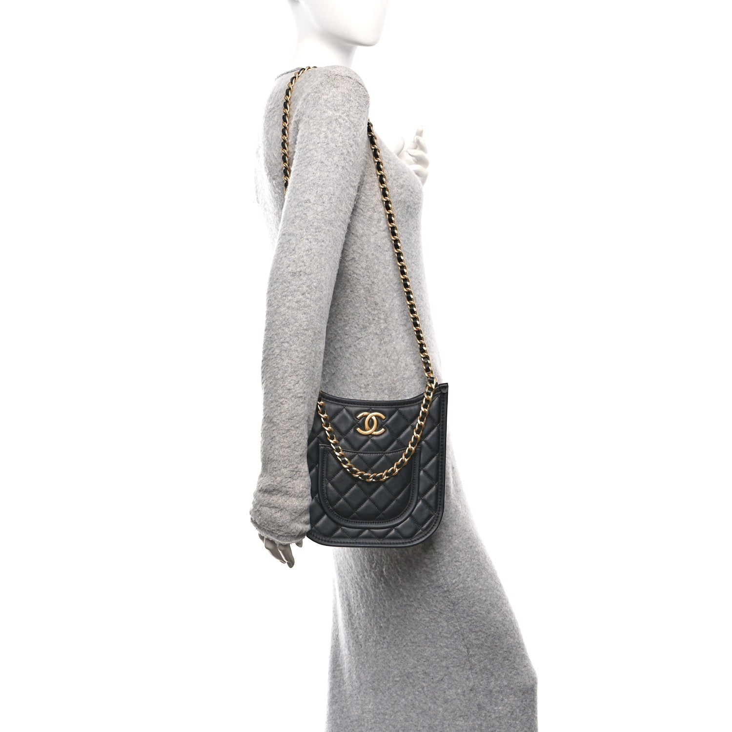 Chanel Calfskin Quilted CC Hobo Handbag Black 2 of 9