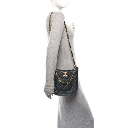 Chanel Calfskin Quilted CC Hobo Handbag Black 2 of 9